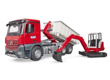 Igrača tovornjak s kontejnerjem in bagrom Merc. Arocs