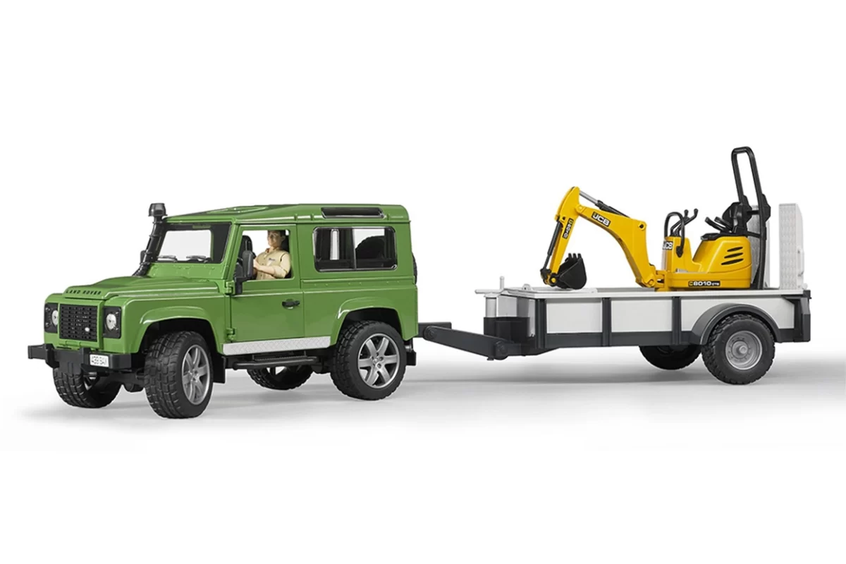 Igrača Land Rover s prikolico in mini bagrom JCB