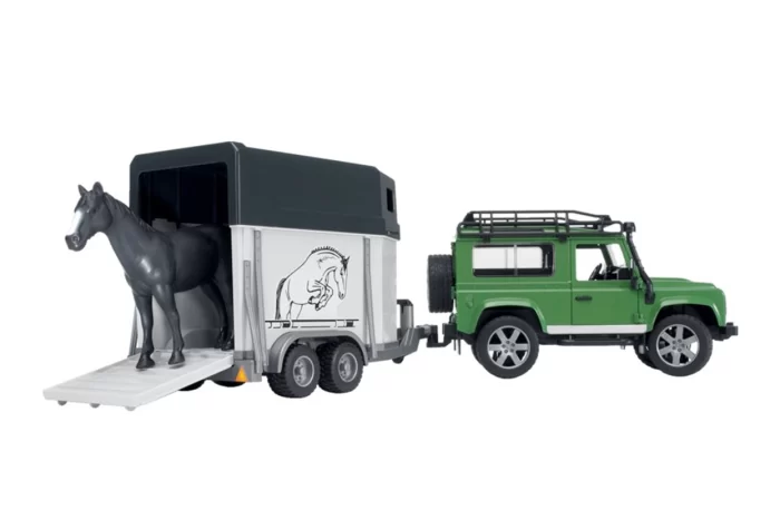 Igrača Land Rover s prikolico in konjem Bruder